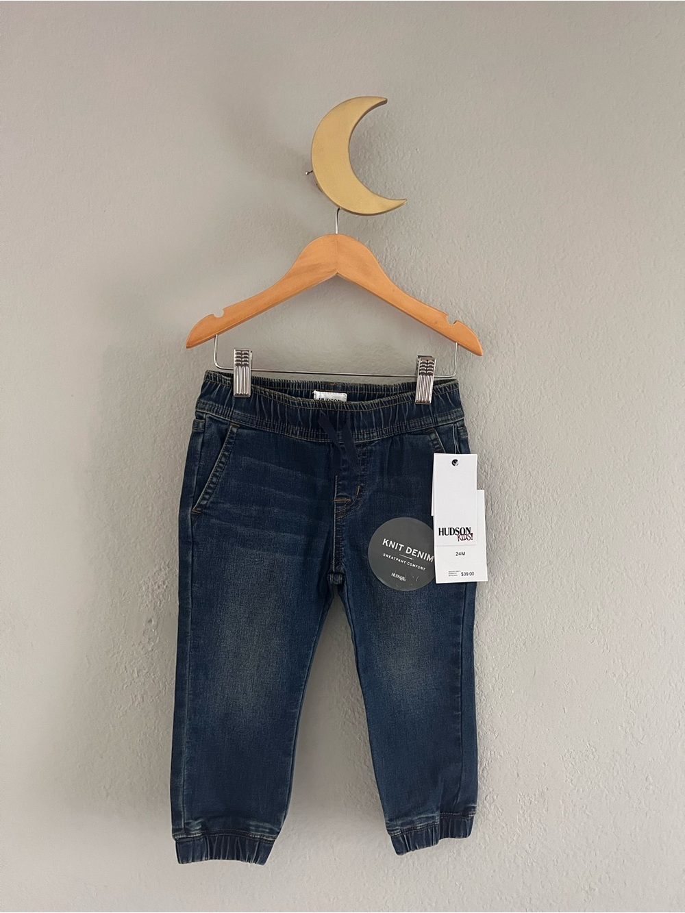 Hudson Jeans Kids Dark Blue Knit Denim Jogger Pants with Elastic Cuffs